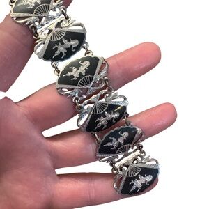 Elegant Vintage Siam Sterling 925 Black Silver Thai Goddess Nielo Bracelet